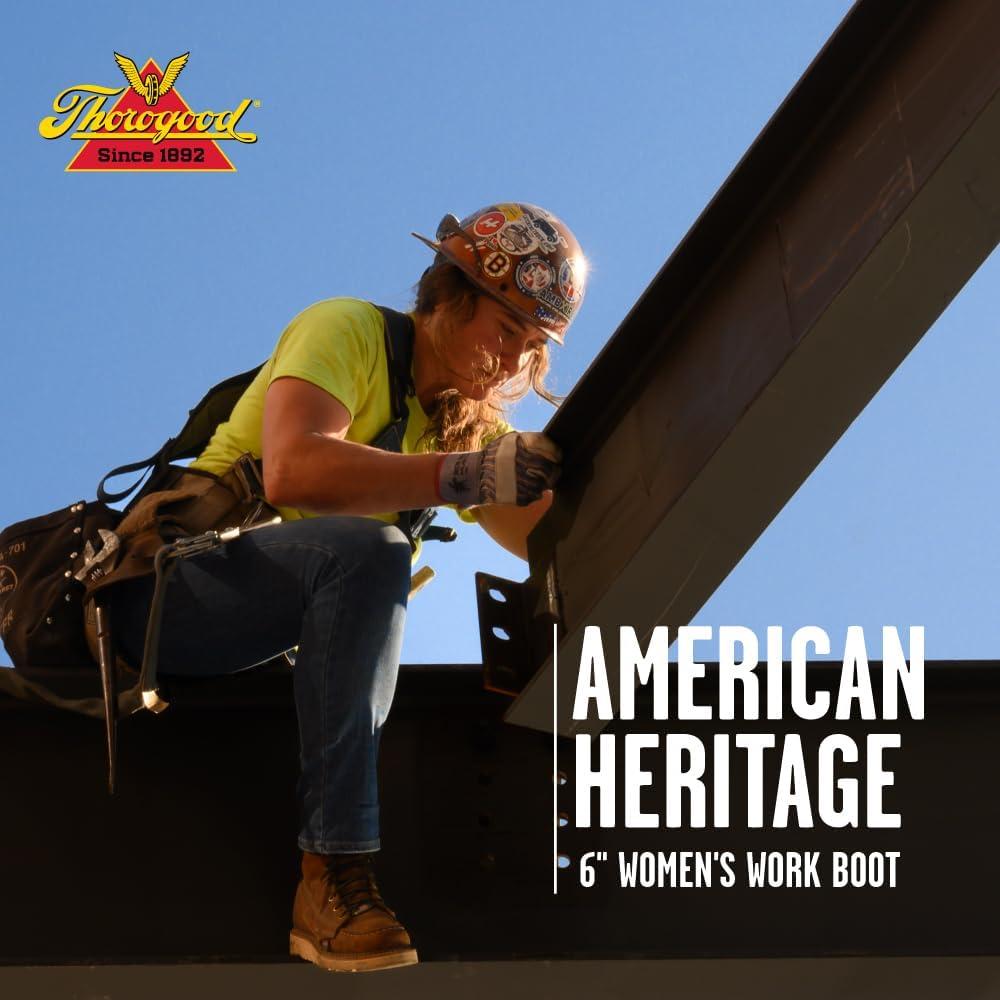 imageThorogood 6 Work Boots for Women  American Heritage  FullGrain Leather with Comfort Insoles and SlipResistant Wedge Outsoles Made in USATobacco