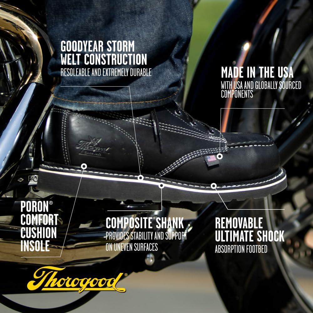 imageThorogood American Heritage 6 Moc Toe Work Boots for Men  Soft Toe Premium FullGrain Leather with SlipResistant Wedge Outsole and Comfort Insole EH RatedBlack Midnight Series