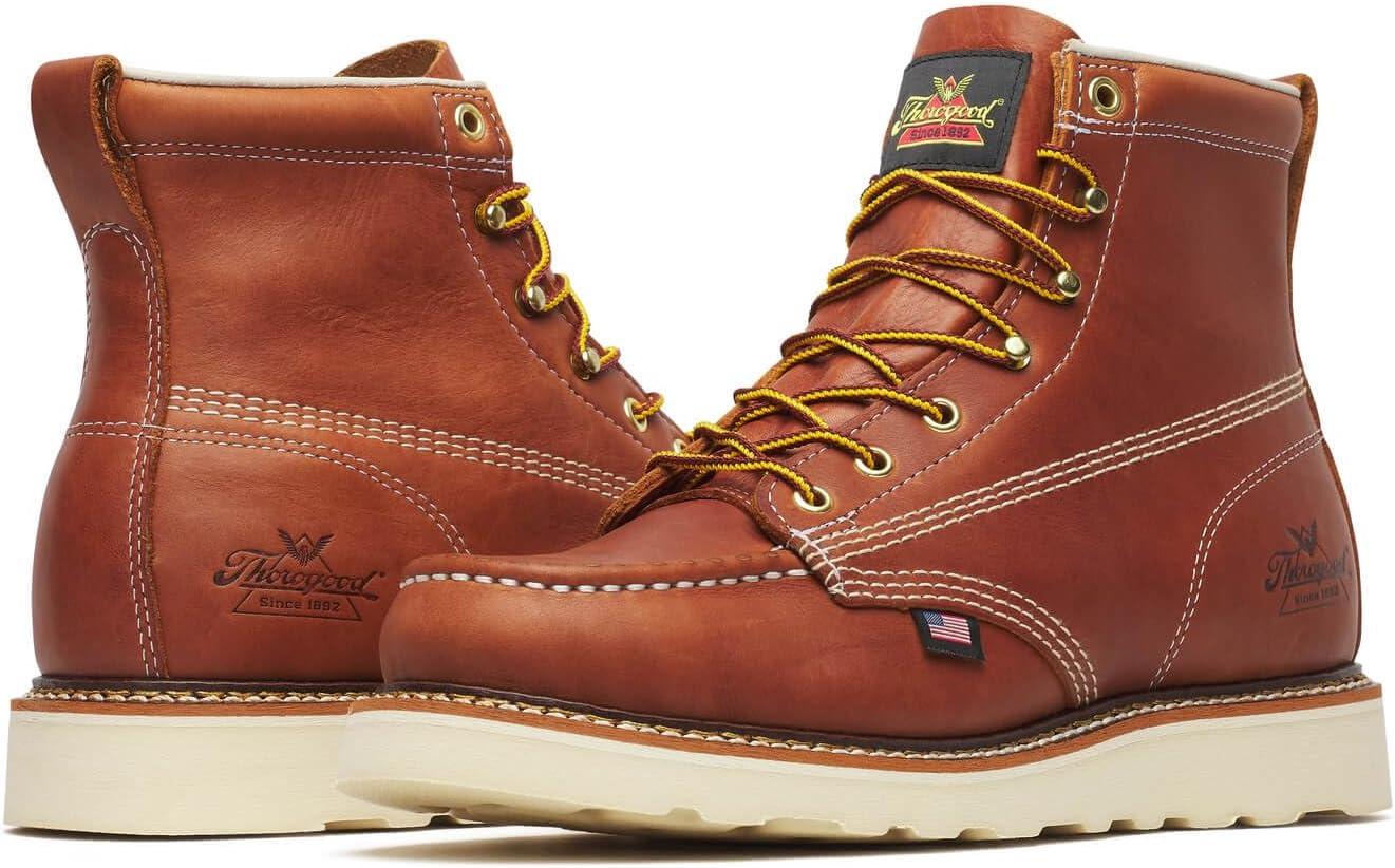 imageThorogood American Heritage 6 Moc Toe Work Boots for Men  Soft Toe Premium FullGrain Leather with SlipResistant Wedge Outsole and Comfort Insole EH RatedTobacco
