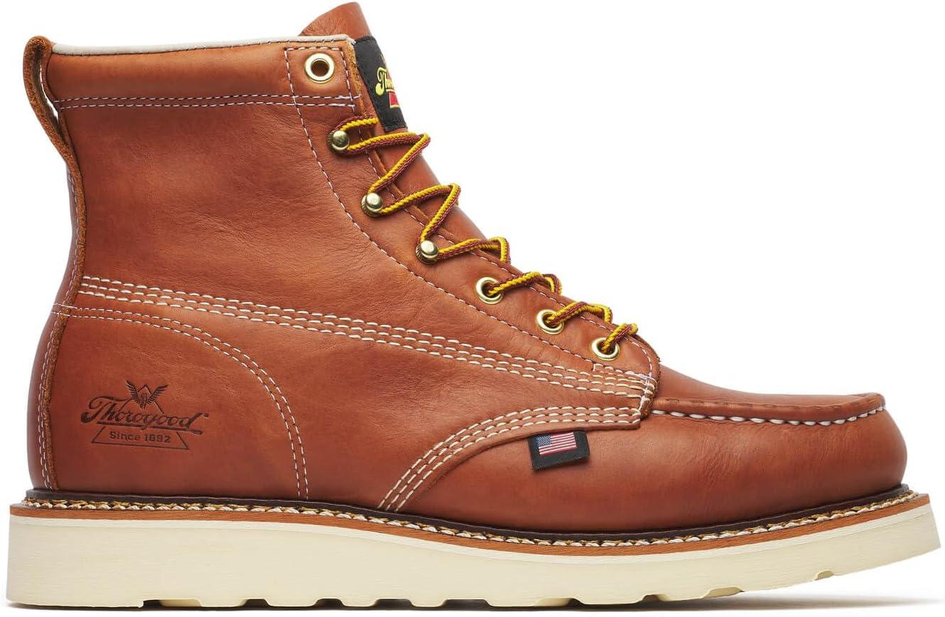 imageThorogood American Heritage 6 Moc Toe Work Boots for Men  Soft Toe Premium FullGrain Leather with SlipResistant Wedge Outsole and Comfort Insole EH RatedTobacco