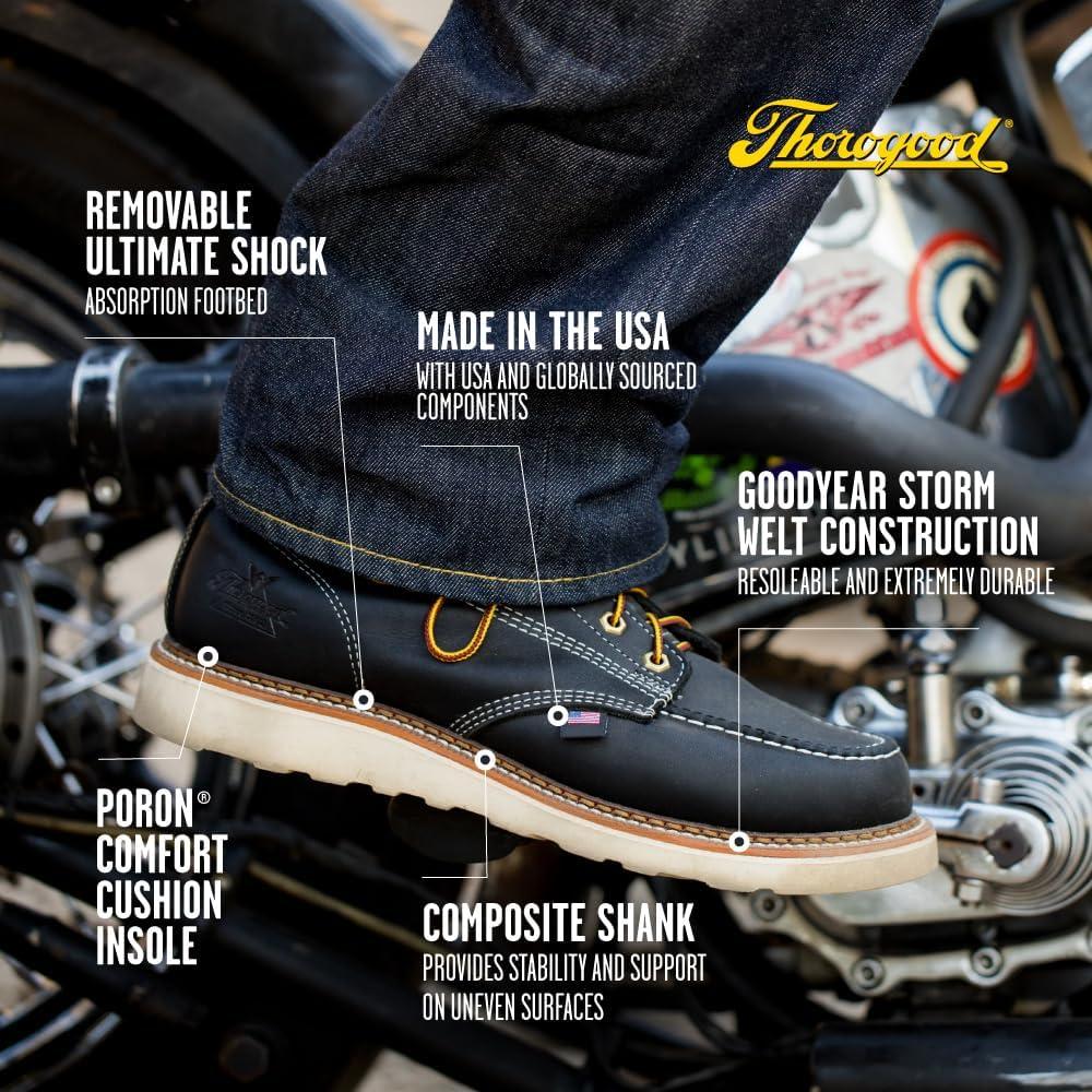 imageThorogood American Heritage 6 Steel Toe Work Boots for Men  FullGrain Leather with Moc Toe SlipResistant Wedge Outsole and Comfort Insole EH RatedBlack