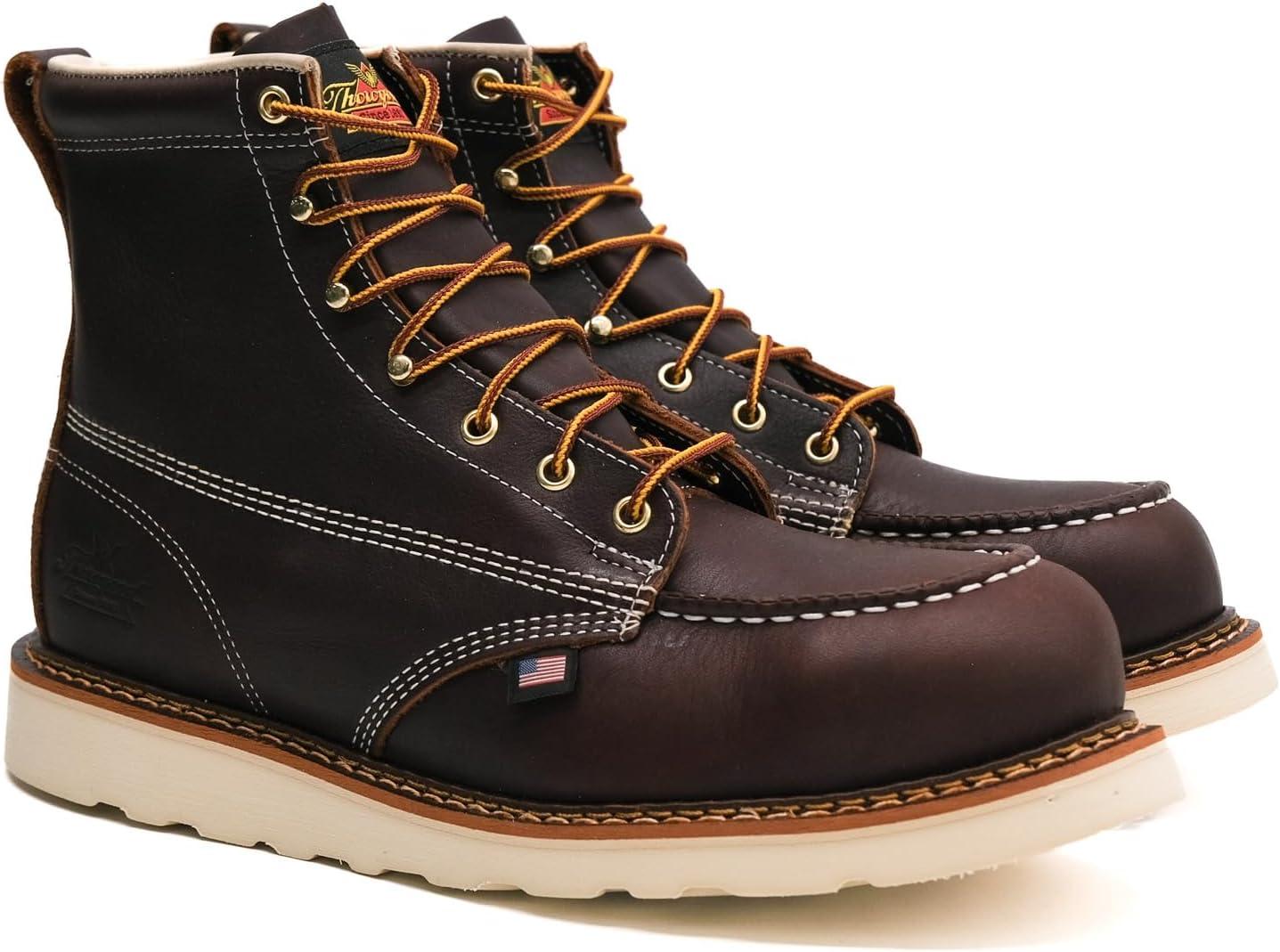 imageThorogood American Heritage 6 Steel Toe Work Boots for Men  FullGrain Leather with Moc Toe SlipResistant Wedge Outsole and Comfort Insole EH RatedBriar Pitstop  Maxwear Wedge Creme