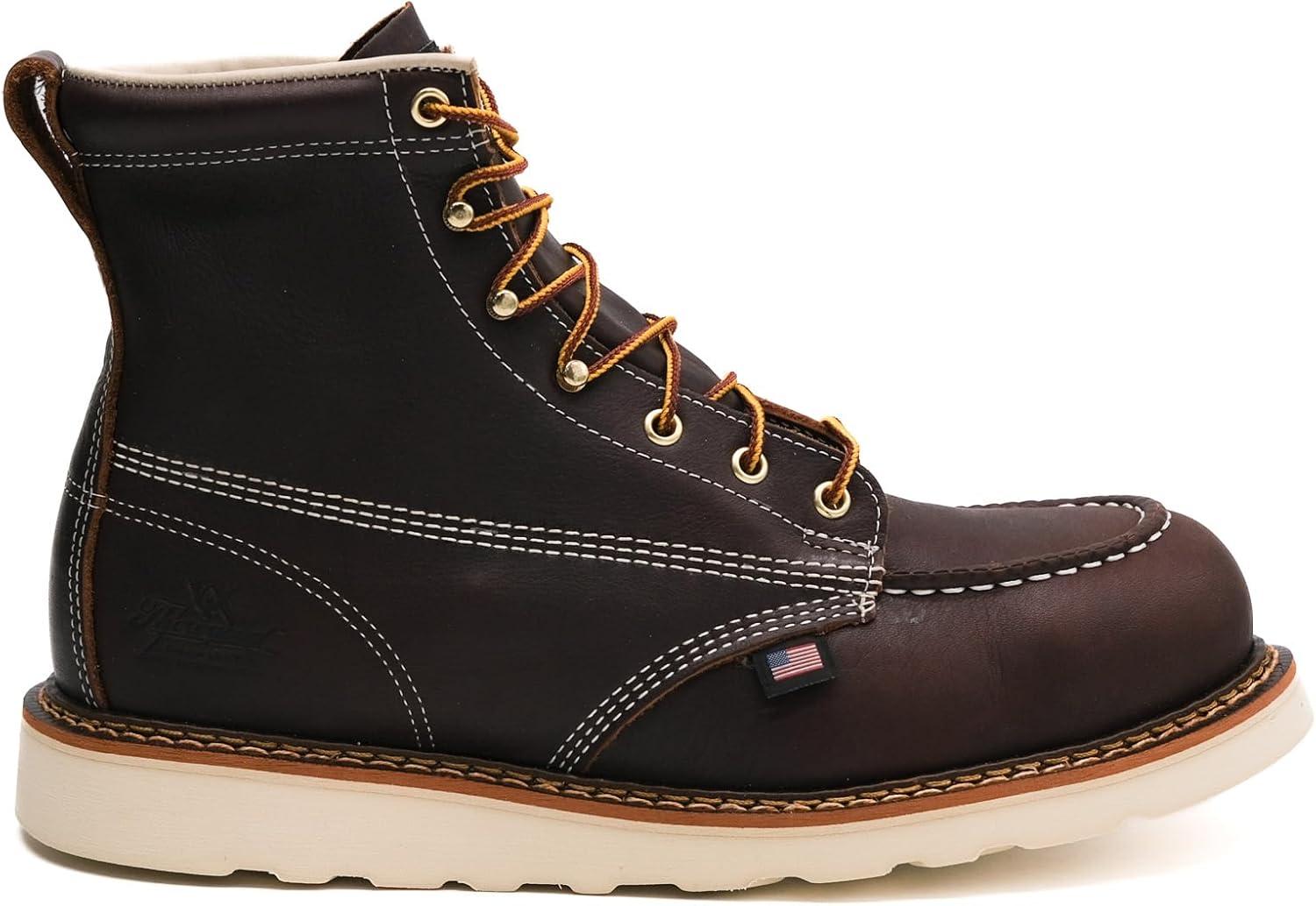 imageThorogood American Heritage 6 Steel Toe Work Boots for Men  FullGrain Leather with Moc Toe SlipResistant Wedge Outsole and Comfort Insole EH RatedBriar Pitstop  Maxwear Wedge Creme