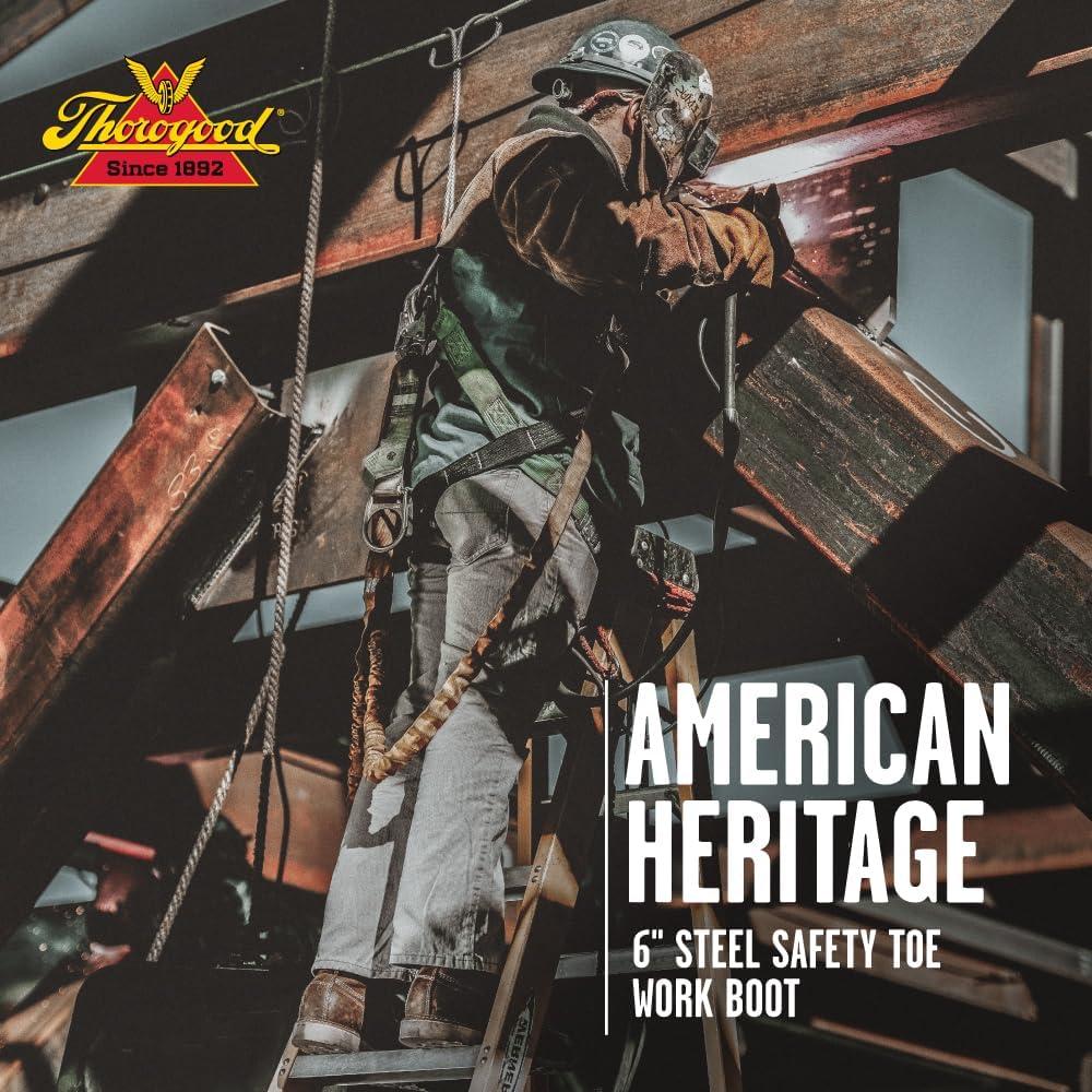 imageThorogood American Heritage 6 Steel Toe Work Boots for Men  FullGrain Leather with Moc Toe SlipResistant Wedge Outsole and Comfort Insole EH RatedTobacco Oiltanned