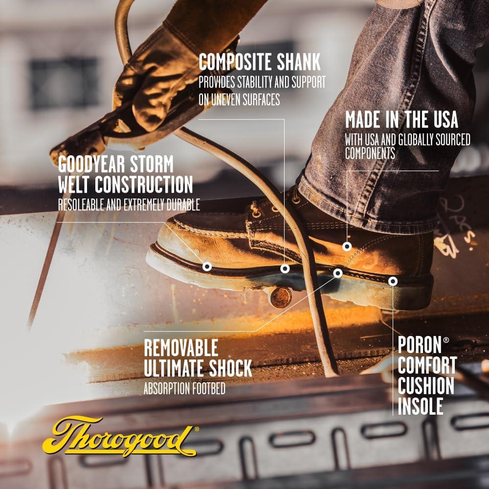 imageThorogood American Heritage 6 Steel Toe Work Boots for Men  FullGrain Leather with Moc Toe SlipResistant Wedge Outsole and Comfort Insole EH RatedTobacco Oiltanned