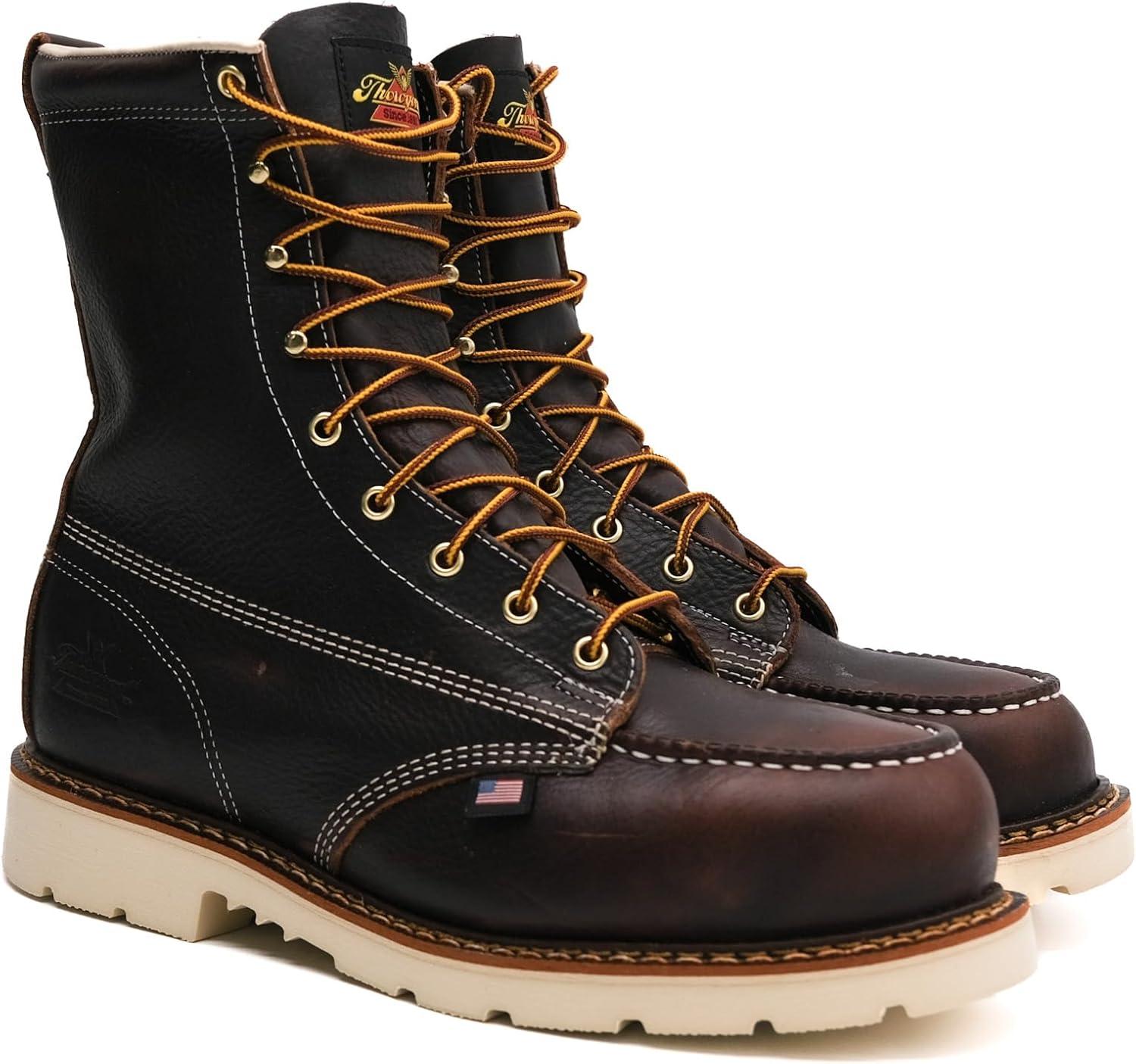 imageThorogood American Heritage 8 Steel Toe Work Boots for Men  FullGrain Leather with Moc Toe SlipResistant Wedge Outsole and Comfort Insole EH RatedBriar Pitstop  Maxwear 90 Creme