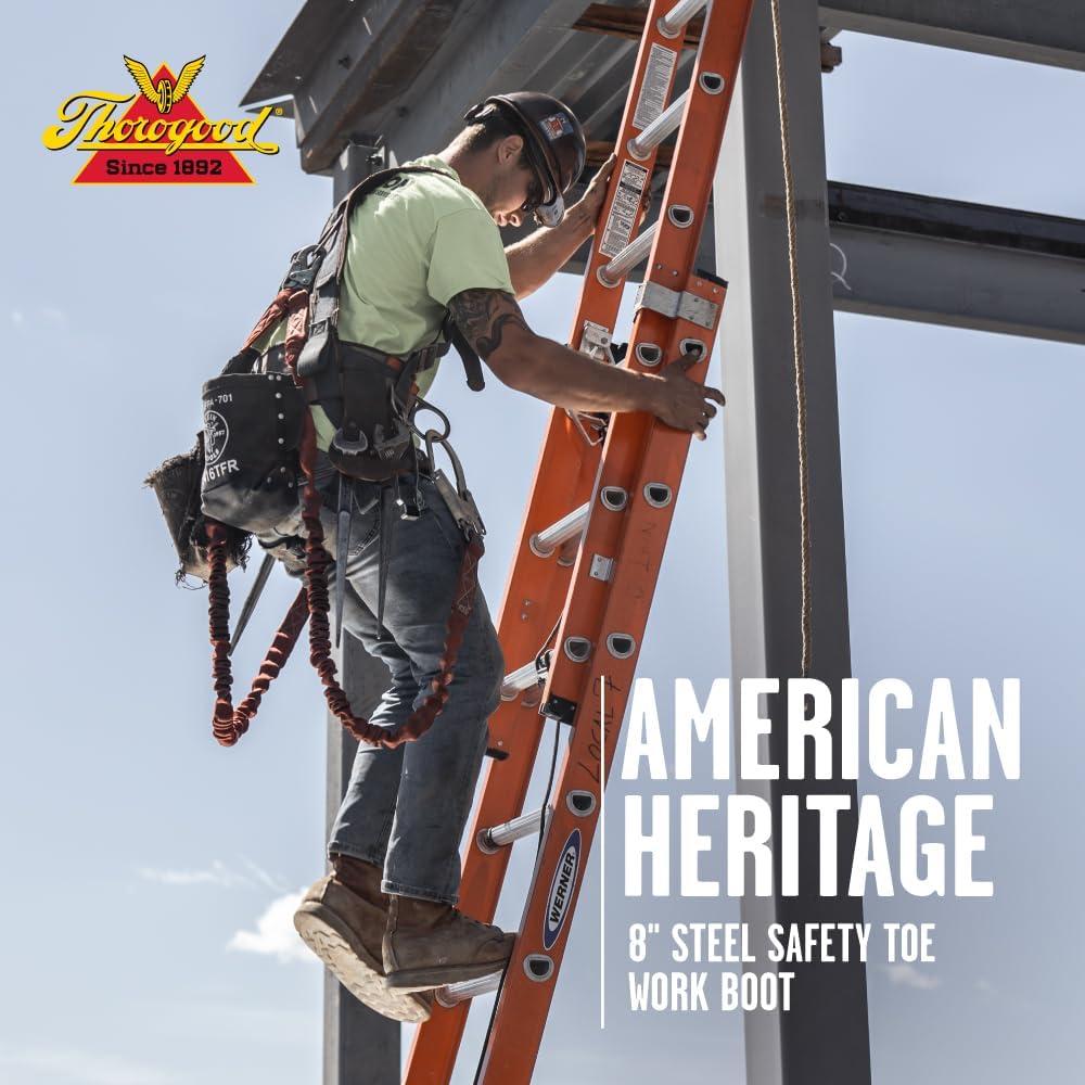 imageThorogood American Heritage 8 Steel Toe Work Boots for Men  FullGrain Leather with Moc Toe SlipResistant Wedge Outsole and Comfort Insole EH RatedTobacco Oiltanned