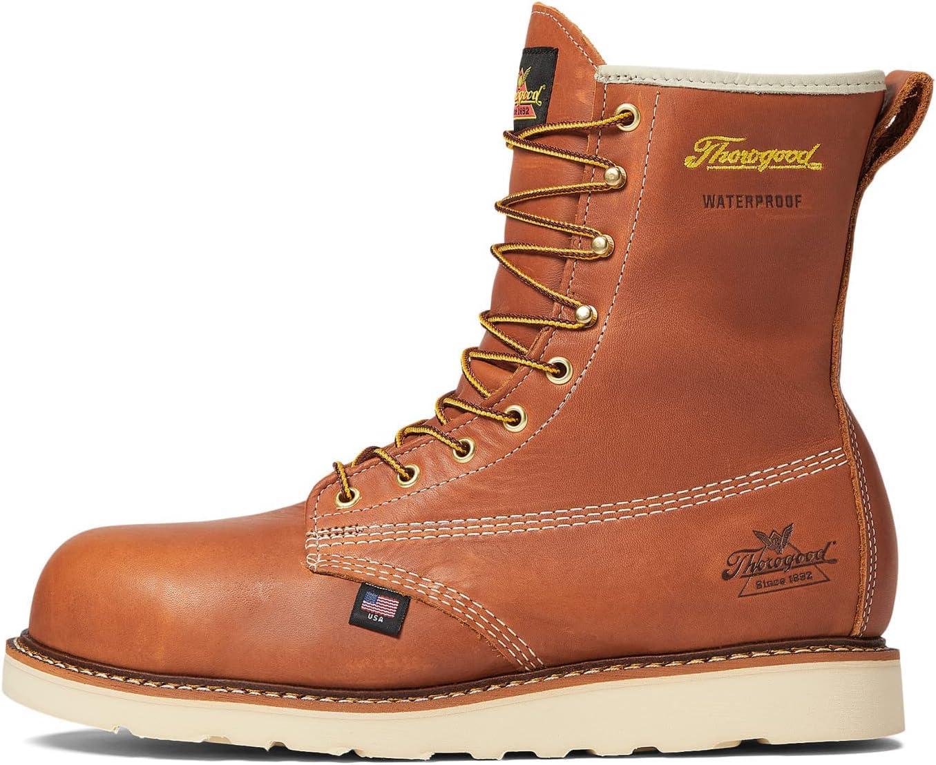 imageThorogood American Heritage 8 Waterproof Composite Toe Work Boots for Men Made from Premium Leather with SlipResistant Wedge Outsole and Comfort Insole EH RatedTobacco Oiltanned