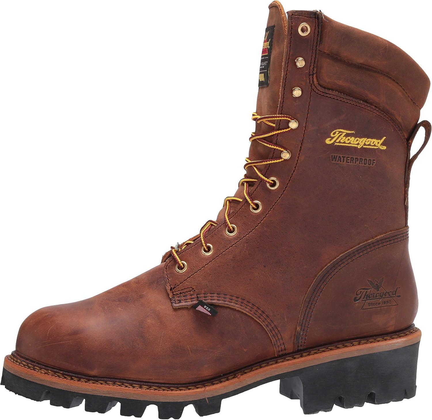 imageThorogood Logger Series 9 Waterproof Insulated Steel Toe Work Boots for Men Premium Leather with 400g Thinsulate and Vibram SlipResistant Heel OutsoleTrail Crazyhorse