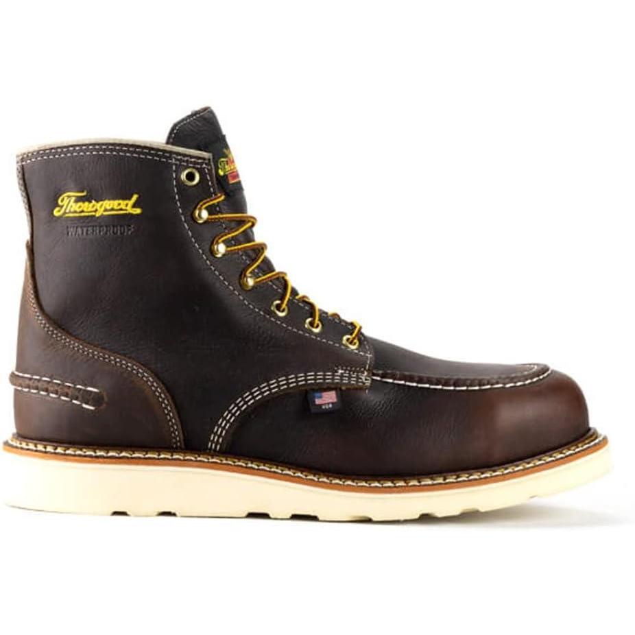 imageThorogood 1957 Series 6 Waterproof Moc Toe Work Boots for Men Soft Toe FullGrain Leather with SlipResistant Wedge Outsole and ShockAbsorbing FootbedBriar Pitstop