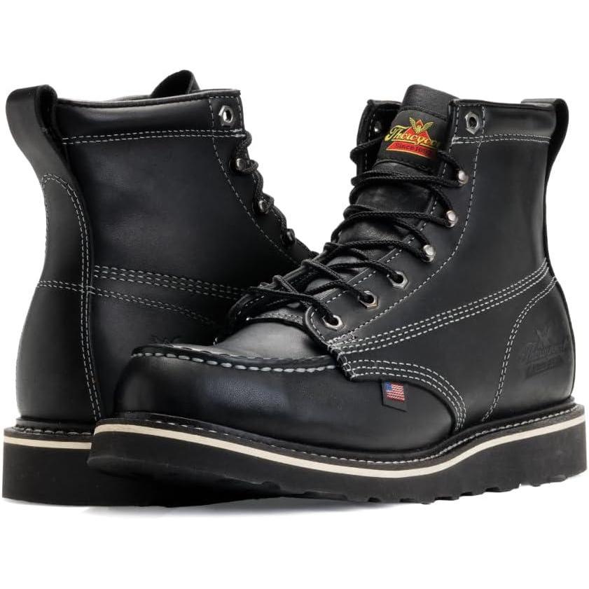 imageThorogood American Heritage 6 Moc Toe Work Boots for Men  Soft Toe Premium FullGrain Leather with SlipResistant Wedge Outsole and Comfort Insole EH RatedBlack Midnight Series