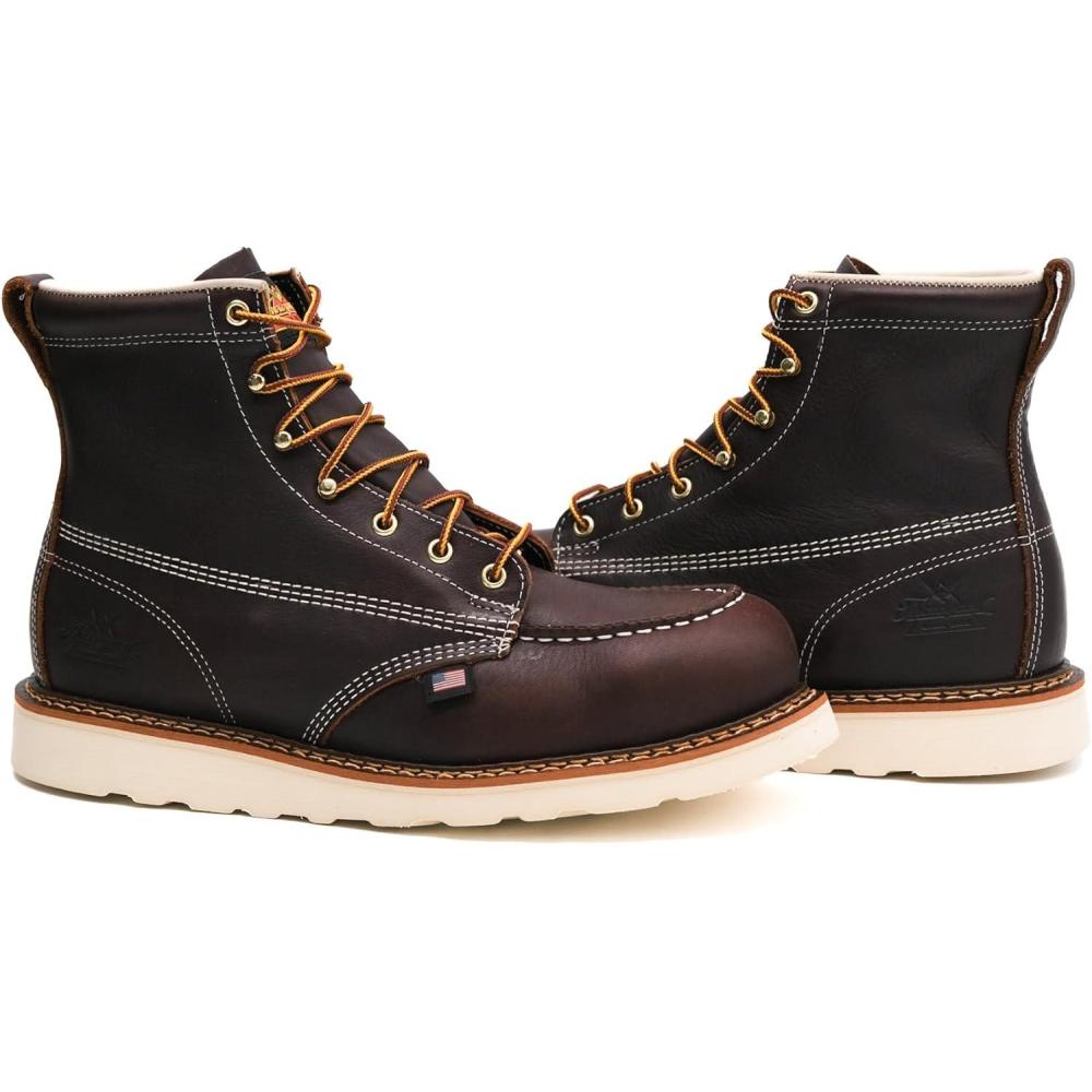 imageThorogood American Heritage 6 Steel Toe Work Boots for Men  FullGrain Leather with Moc Toe SlipResistant Wedge Outsole and Comfort Insole EH RatedBriar Pitstop  Maxwear Wedge Creme