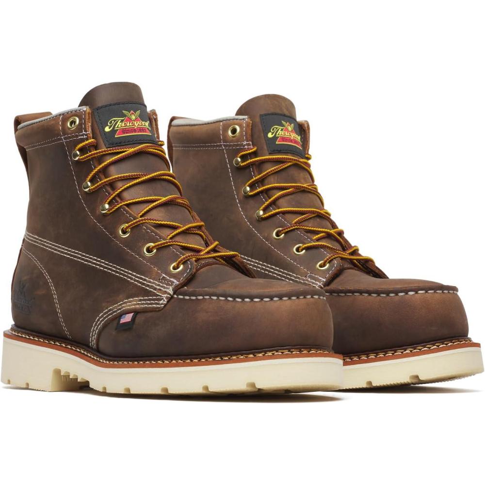 imageThorogood American Heritage 6 Steel Toe Work Boots for Men  FullGrain Leather with Moc Toe SlipResistant Wedge Outsole and Comfort Insole EH RatedTrail Crazyhorse