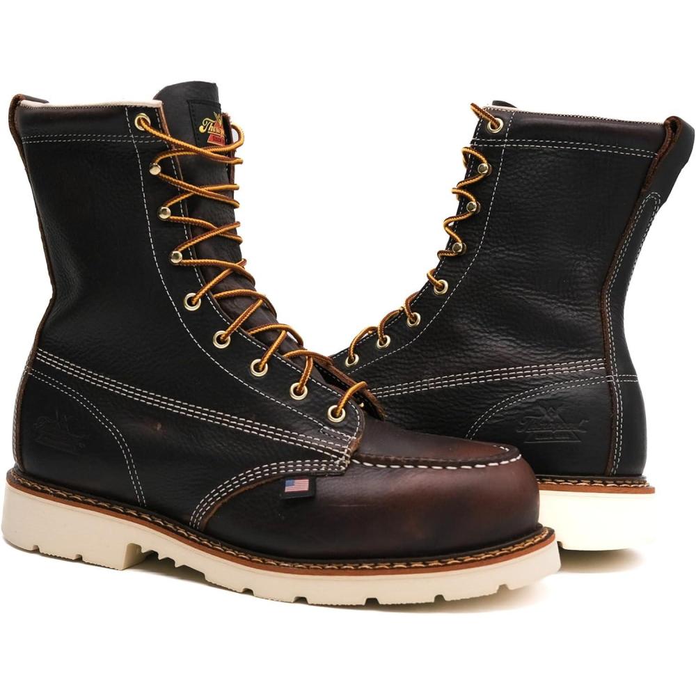 imageThorogood American Heritage 8 Steel Toe Work Boots for Men  FullGrain Leather with Moc Toe SlipResistant Wedge Outsole and Comfort Insole EH RatedBriar Pitstop  Maxwear 90 Creme