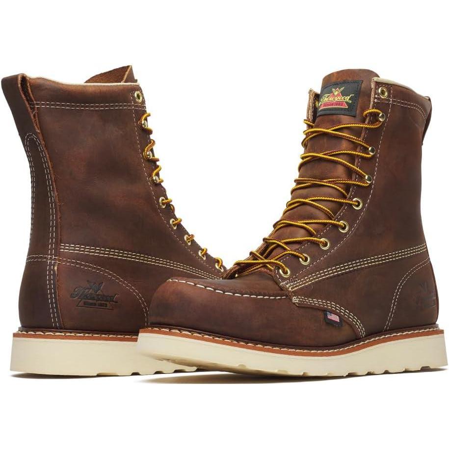 imageThorogood American Heritage 8 Steel Toe Work Boots for Men  FullGrain Leather with Moc Toe SlipResistant Wedge Outsole and Comfort Insole EH RatedTrail Crazyhorse