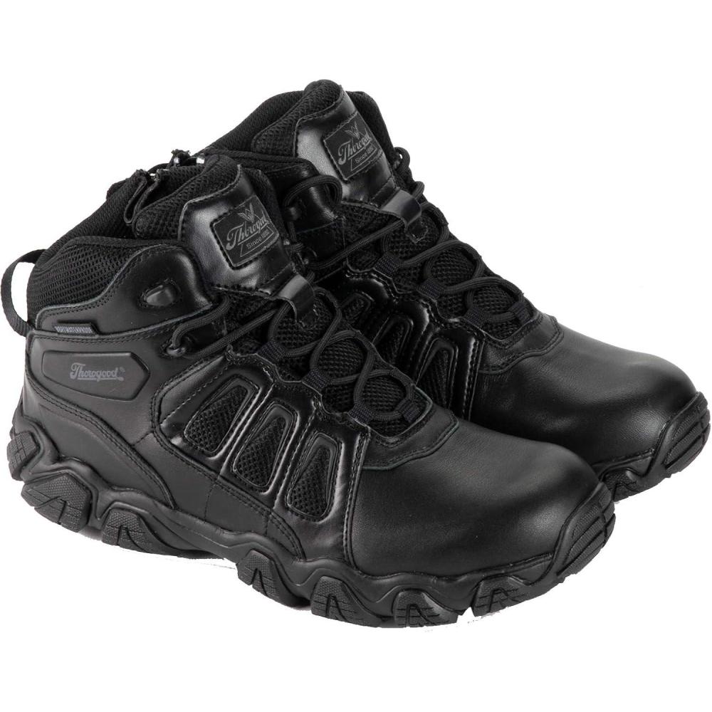 imageThorogood Crosstrex 6 BBP Waterproof Black Tactical Boots for Men with Zipper  Breathable Polished Leather and Mesh with Comfort Insole and Traction Outsole ASTM RatedBlack
