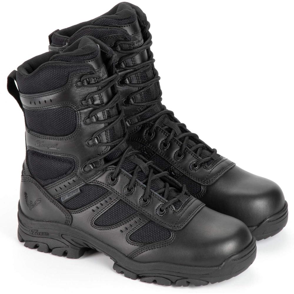 imageThorogood Deuce 8 Waterproof SideZip Black Tactical Boots for Men and Women with FullGrain Leather Soft Toe and SlipResistant Outsole BBP ampamp EH RatedBlack