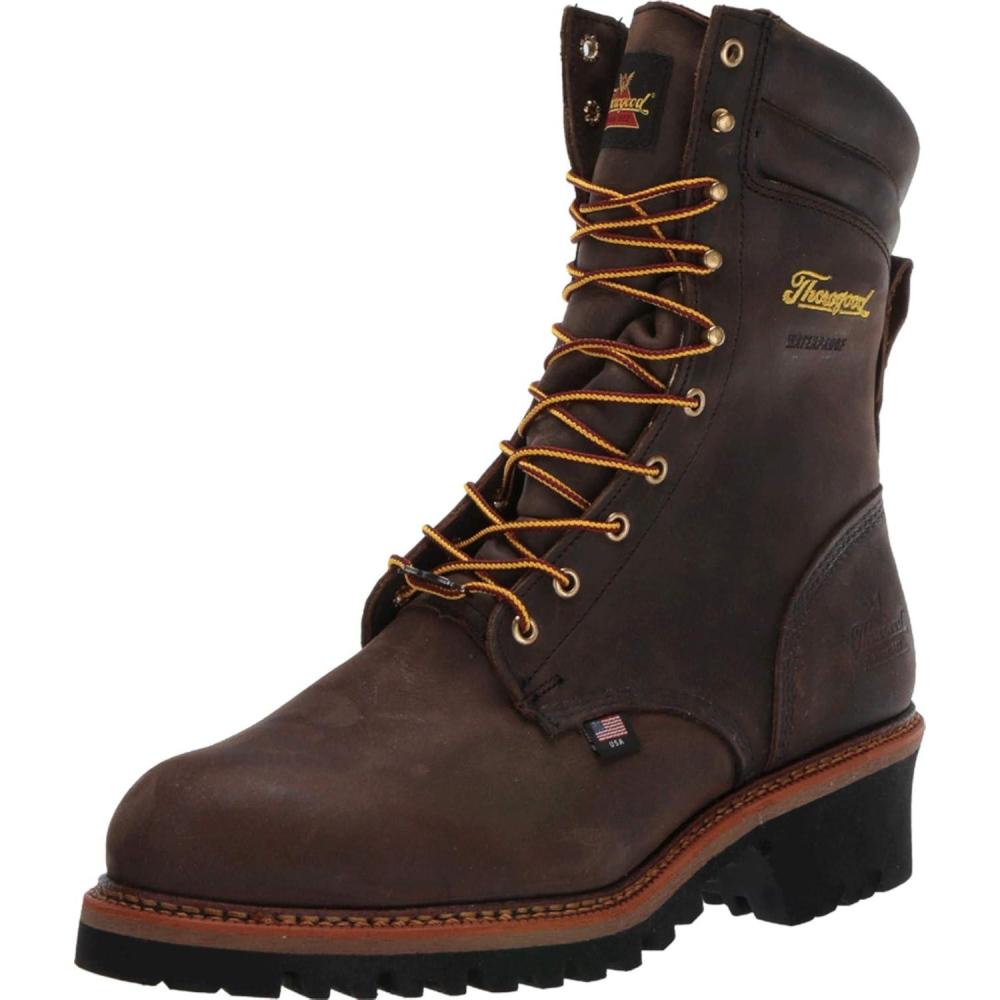 imageThorogood Logger Series 9 Waterproof Steel Toe Work Boots for Men Premium Leather with Storm Welt Construction and SlipResistant Vibram Outsole EH RatedStudhorse Brown
