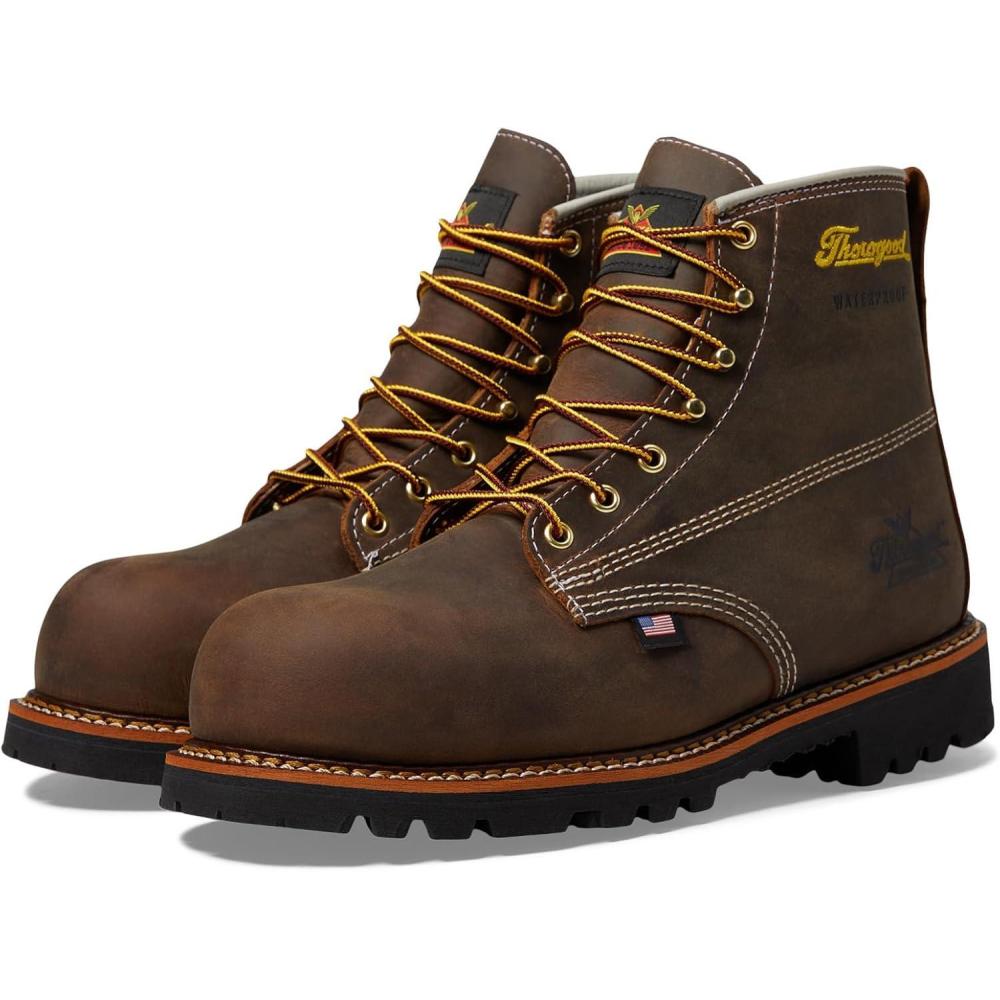 imageThorogood Mens American Heritage 6quot Waterproof Safety Toe Hiking ShoesBootsCrazy Horse
