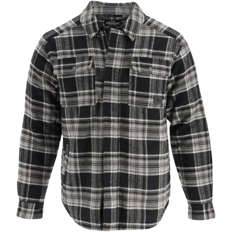 imageThorogood Mens Merrill Heavyweight Berber Lined Shirt Jacket Button Up Workwear Flannel ShacketHeavy Labor Black Plaid