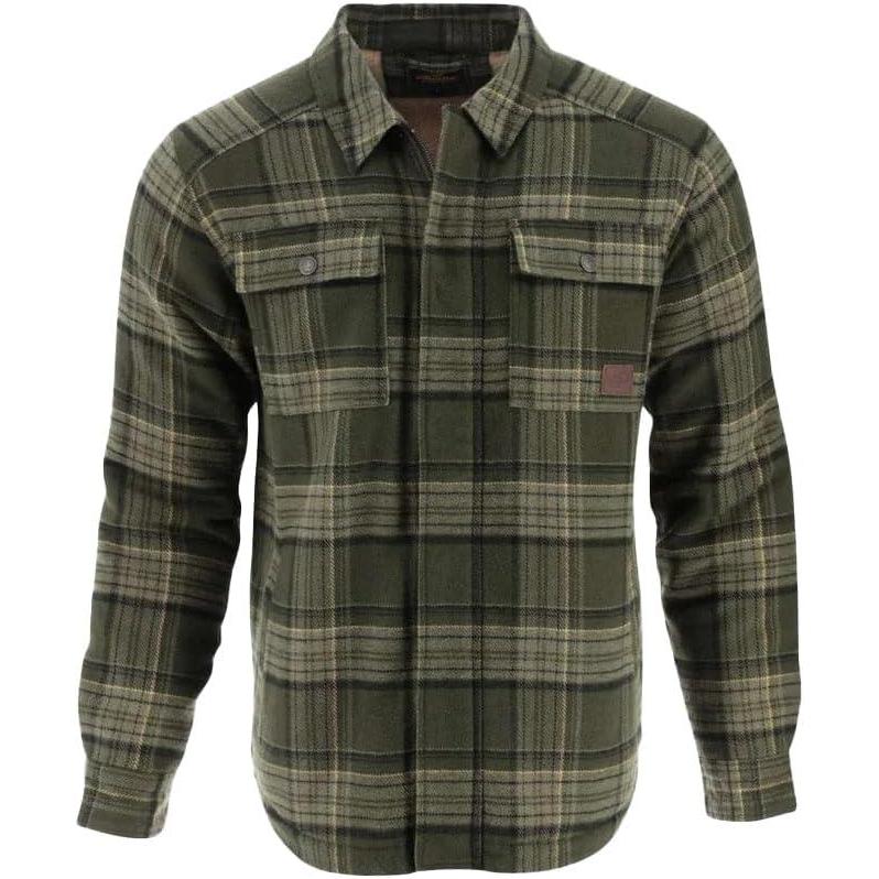imageThorogood Mens Merrill Heavyweight Berber Lined Shirt Jacket Button Up Workwear Flannel ShacketHeavy Labor Green Plaid