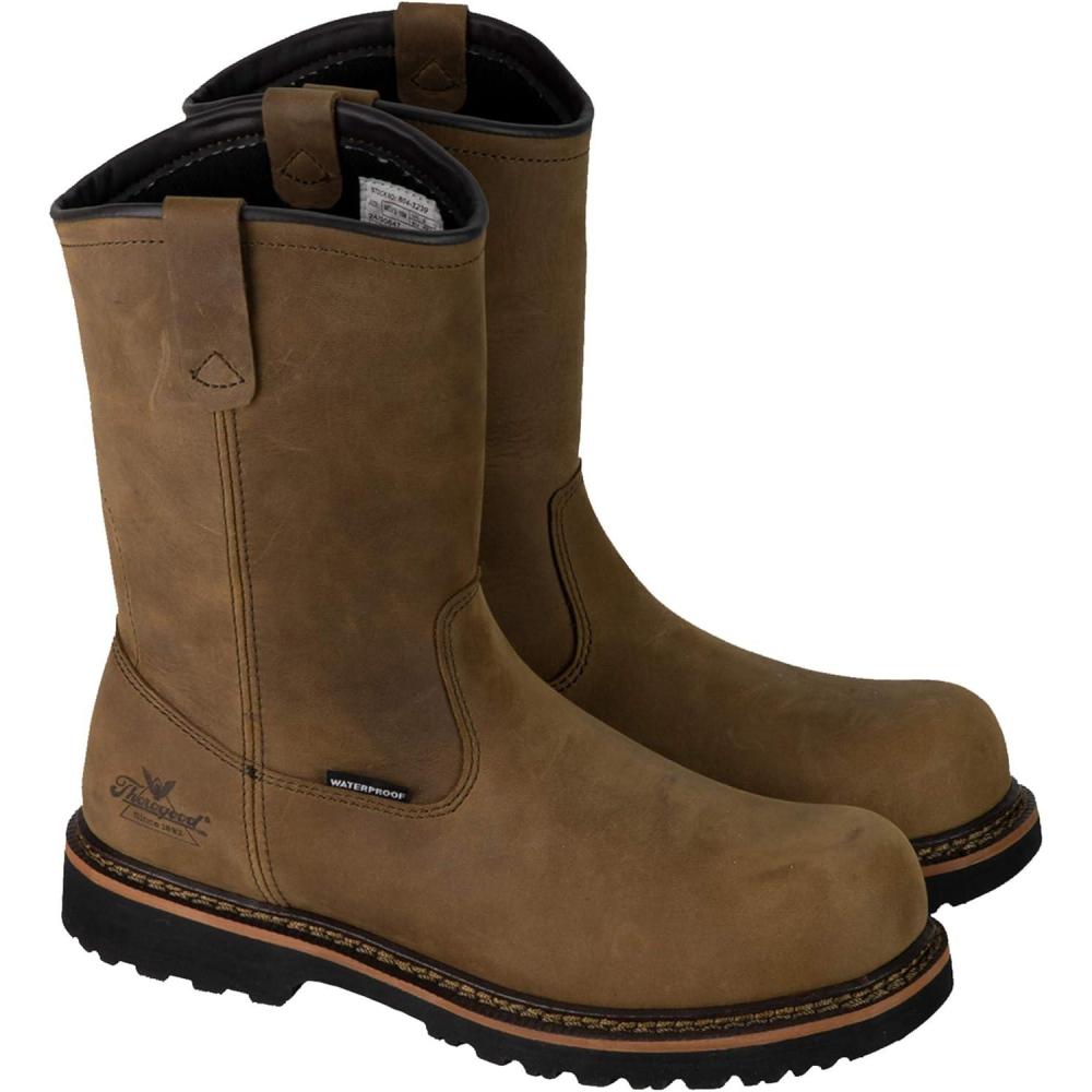 imageThorogood VSeries 11 Waterproof Pull On Wellington Boots for Men  Premium Leather with Composite Safety Toe Comfort Insole and Chevron Traction Outsole ASTM RatedCrazy Horse