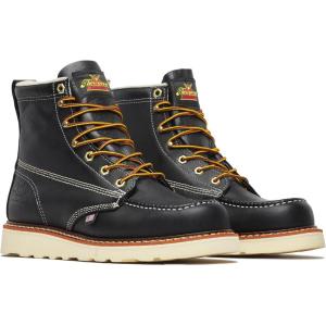 Thorogood American Heritage 6” Moc Toe Work Boots for Men – Soft Toe, Premium Full-Grain Leather with Slip-Resistant Wedge Outsole and Comfort Insole; EH Rated(Black)