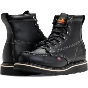 Thorogood American Heritage 6” Moc Toe Work Boots for Men – Soft Toe, Premium Full-Grain Leather with Slip-Resistant Wedge Outsole and Comfort Insole; EH Rated(Black (Midnight Series))