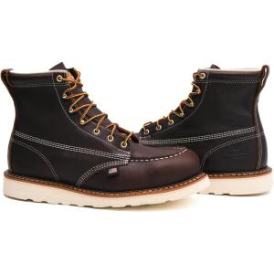 Thorogood American Heritage 6” Steel Toe Work Boots for Men – Full-Grain Leather with Moc Toe, Slip-Resistant Wedge Outsole, and Comfort Insole; EH Rated(Briar Pitstop – Maxwear Wedge Creme)