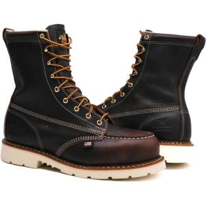 Thorogood American Heritage 8” Steel Toe Work Boots for Men – Full-Grain Leather with Moc Toe, Slip-Resistant Wedge Outsole, and Comfort Insole; EH Rated(Briar Pitstop – Maxwear 90 Creme)