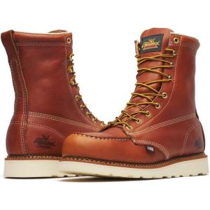 Thorogood American Heritage 8” Steel Toe Work Boots for Men – Full-Grain Leather with Moc Toe, Slip-Resistant Wedge Outsole, and Comfort Insole; EH Rated(Tobacco Oil-tanned)
