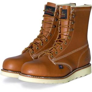 Thorogood American Heritage 8” Steel Toe Work Boots for Men – Full-Grain Leather with Round Toe, Slip-Resistant Wedge Outsole and Comfort Insole; EH Rated(Tobacco Oil-tanned)