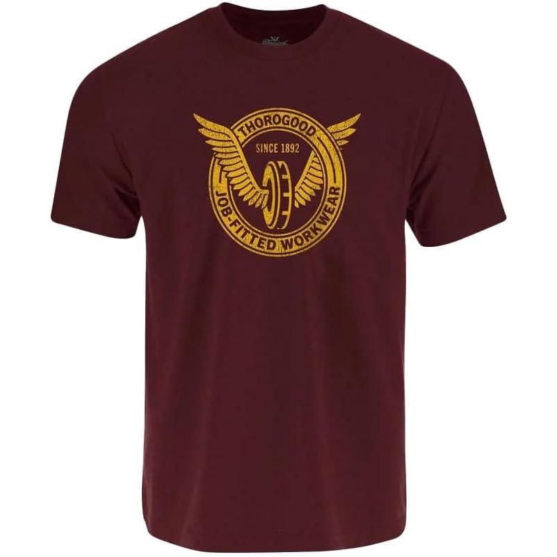 imageThorogood Mens Wing ampamp Wheel Short Sleeve TShirtChocolate Maroon