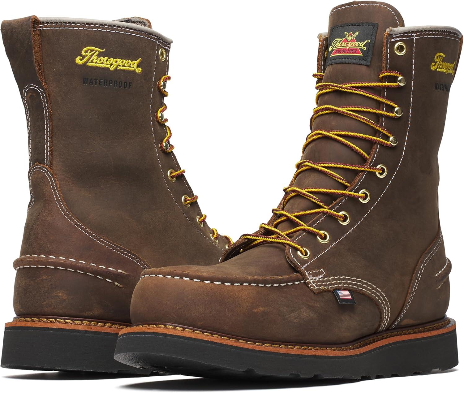 imageThorogood 1957 Series Waterproof 8quot Steel Safety Toe Durable ampamp Reliable Footwear Moc Toe Maxwear Wedge Mens Work BootsCrazy Horse