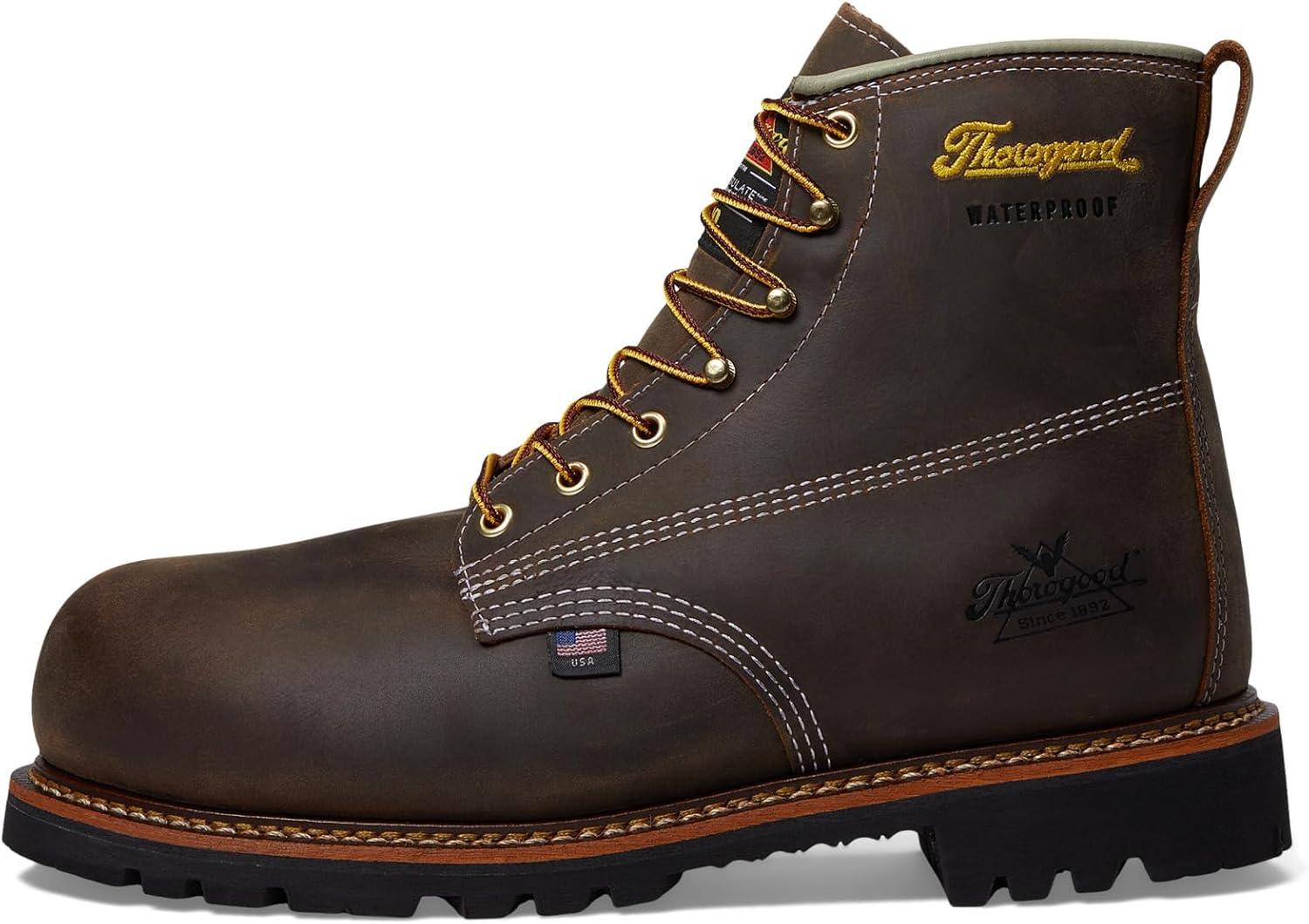 imageThorogood American Heritage 6 Leather Waterproof Insulated Work Shoes for Men with Composite Shank Nano Safety Toe Oil and SlipResistant OutsoleCrazy Horse
